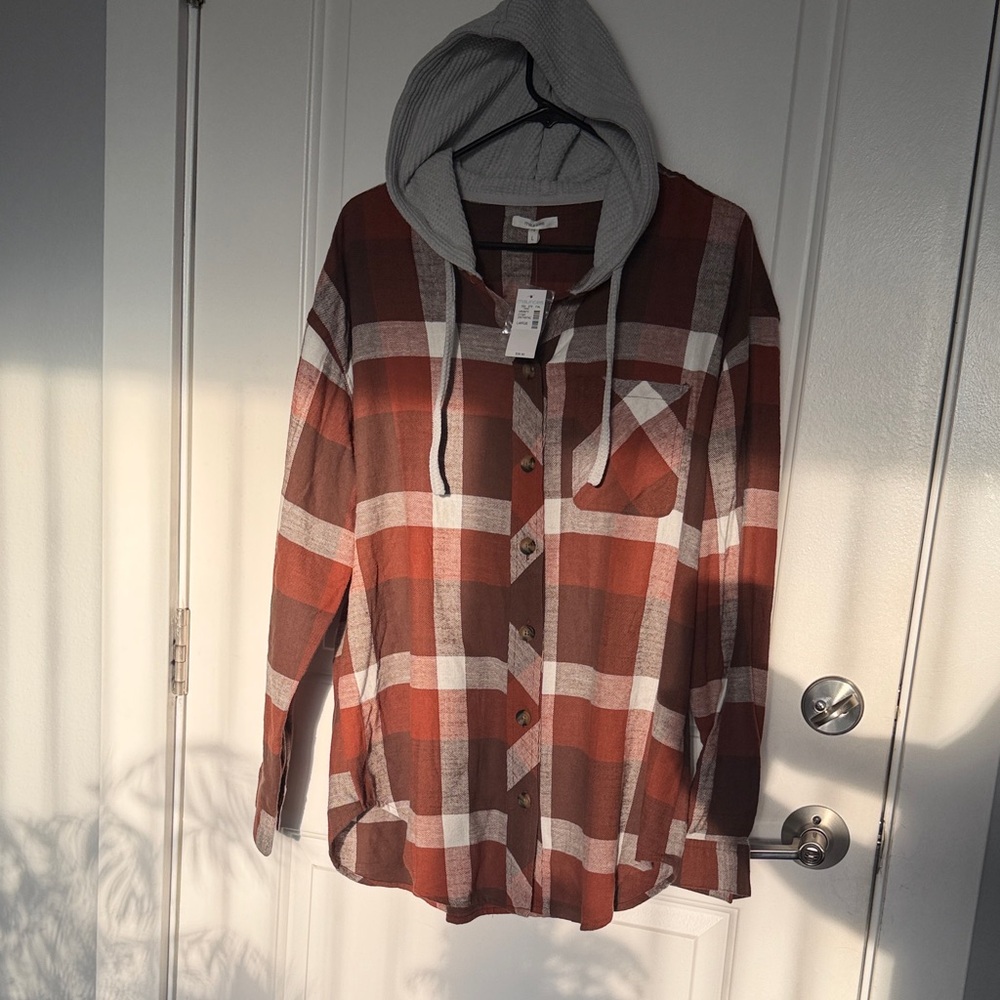 Maurices Brown and Orange Plaid Hooded Top